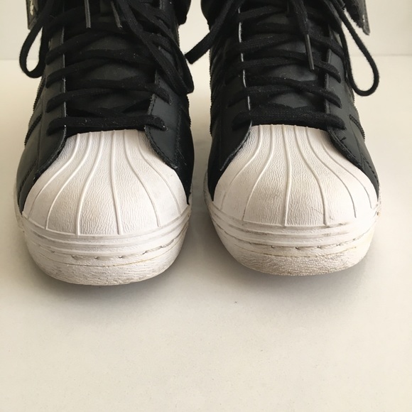 Adidas Superstar Up Strap Black White Hidden Wedge Sneaker Women’s 10 S81350 - Picture 4 of 11